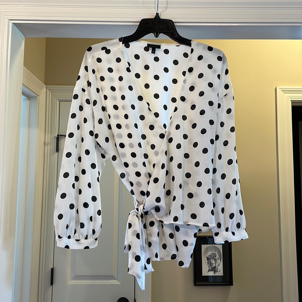Who What Wear Polka Dot Wrap Blouse